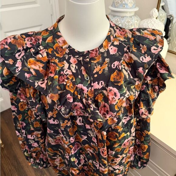 Something Navy Floral Ruffle Button Up Dress size Large-F10 - Picture 4 of 8